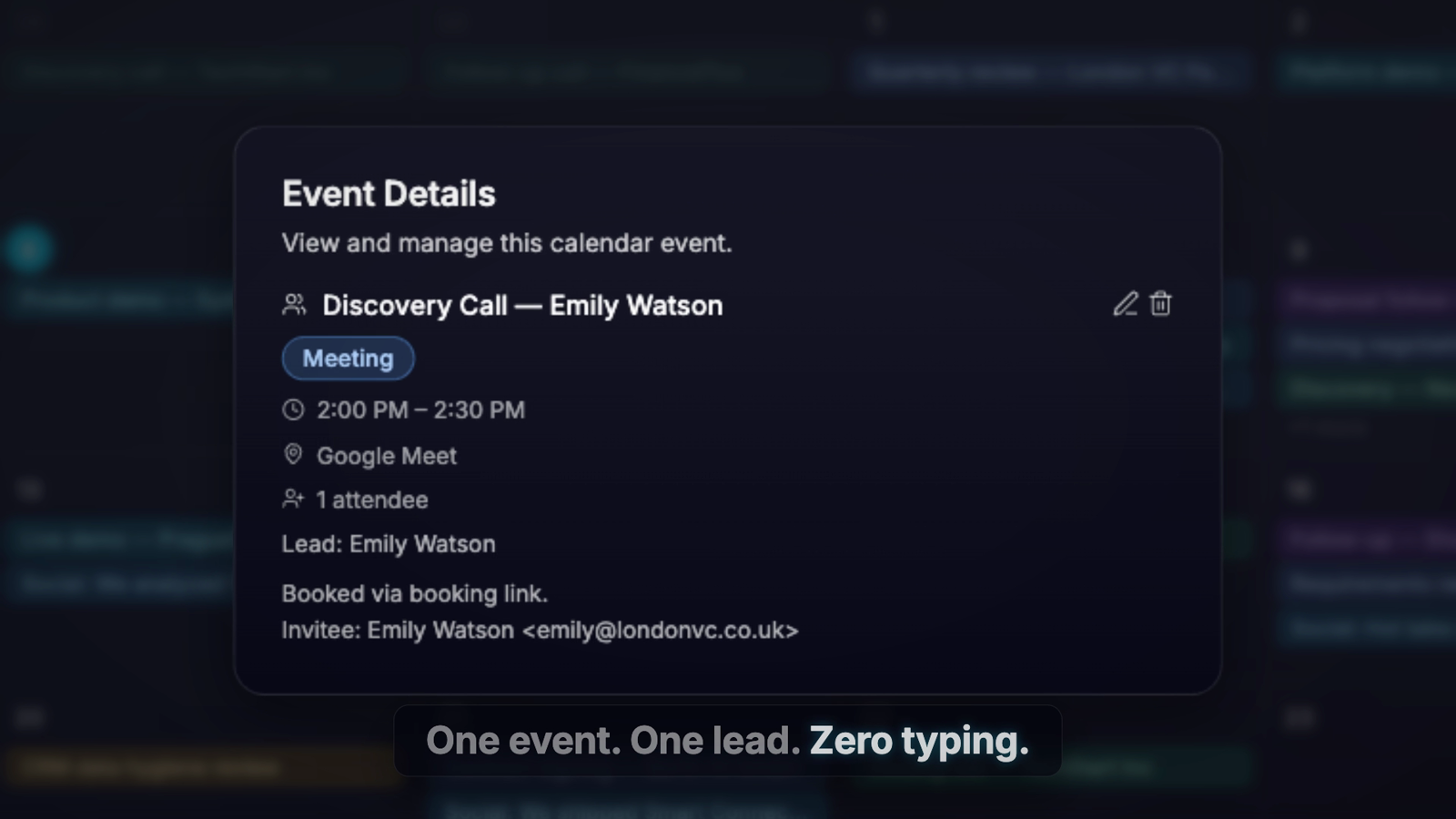 Clozo calendar meeting recorded and summarized, alongside scheduled calls, follow-ups and task deadlines in one timeline